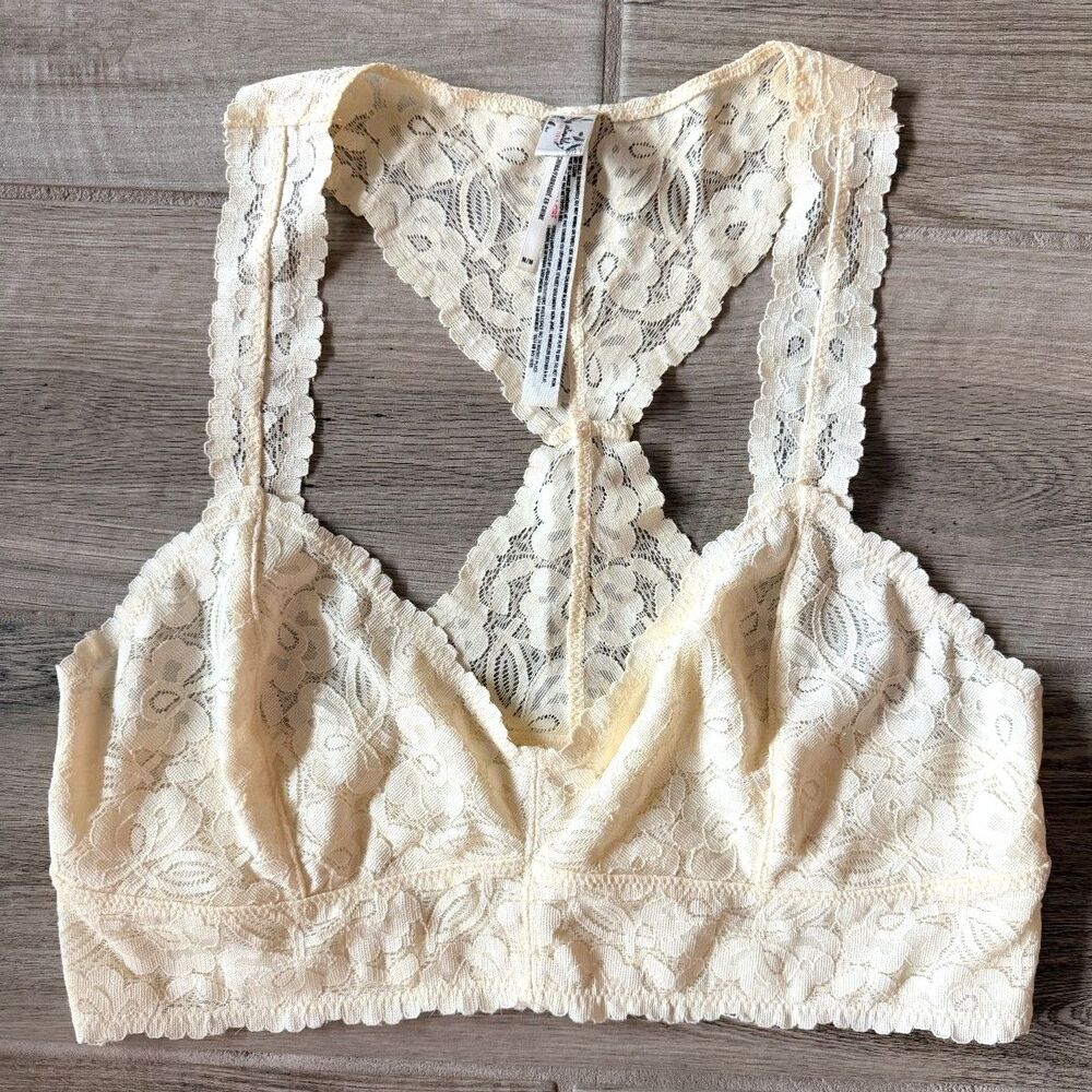 Intimately Free People Ivory Lace Racerback Bralette M/M Boho Floral NEW